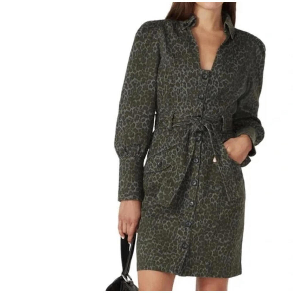 MARISSA WEBB dark green leopard print denim mini dress sz 2